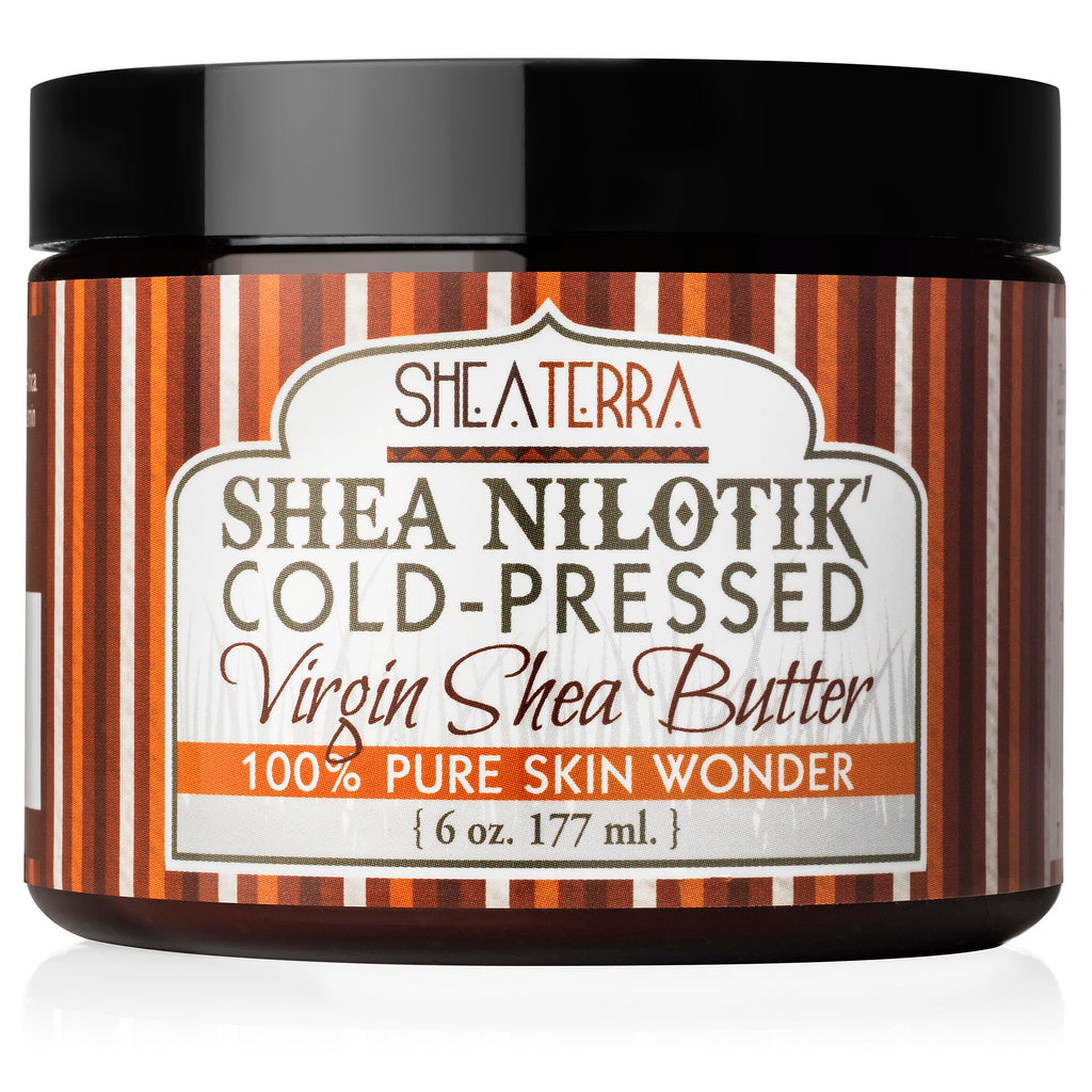 Shea Terra Organics 100% Organic Cold-Pressed Virgin Shea Butter | Natural Anti-Aging Daily Skin Nails & Hair Cream to Soften Dry Patchy Skin & Cuticles Reduce Wrinkles & Condition Hair – 6 oz